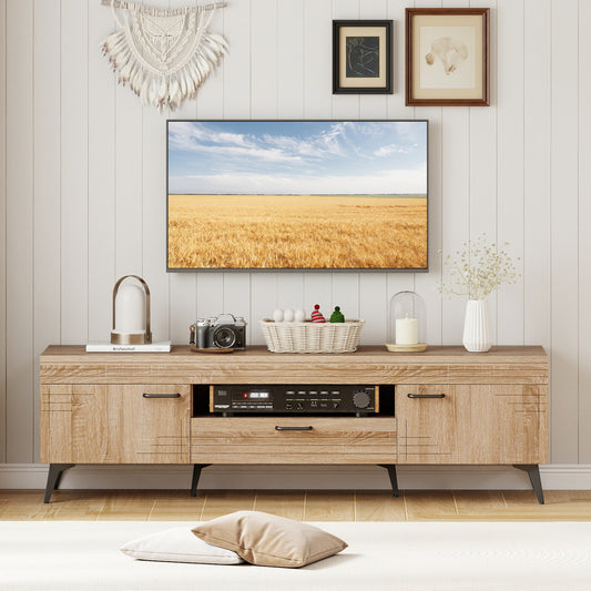 TV Stand With 2 Cabinets, Storage Drawer, 65 Inches, Oak Entertainment Centers & TV Stands Oak at Gallery Canada