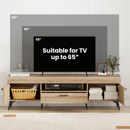 TV Stand With 2 Cabinets, Storage Drawer, 65 Inches, Oak Entertainment Centers & TV Stands at Gallery Canada