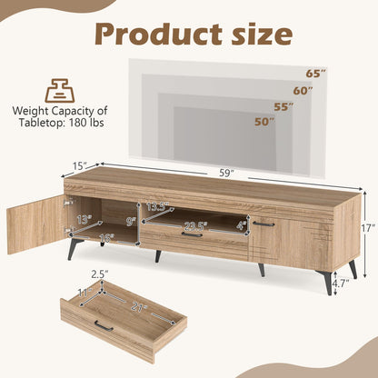 TV Stand With 2 Cabinets, Storage Drawer, 65 Inches, Oak Entertainment Centers & TV Stands at Gallery Canada