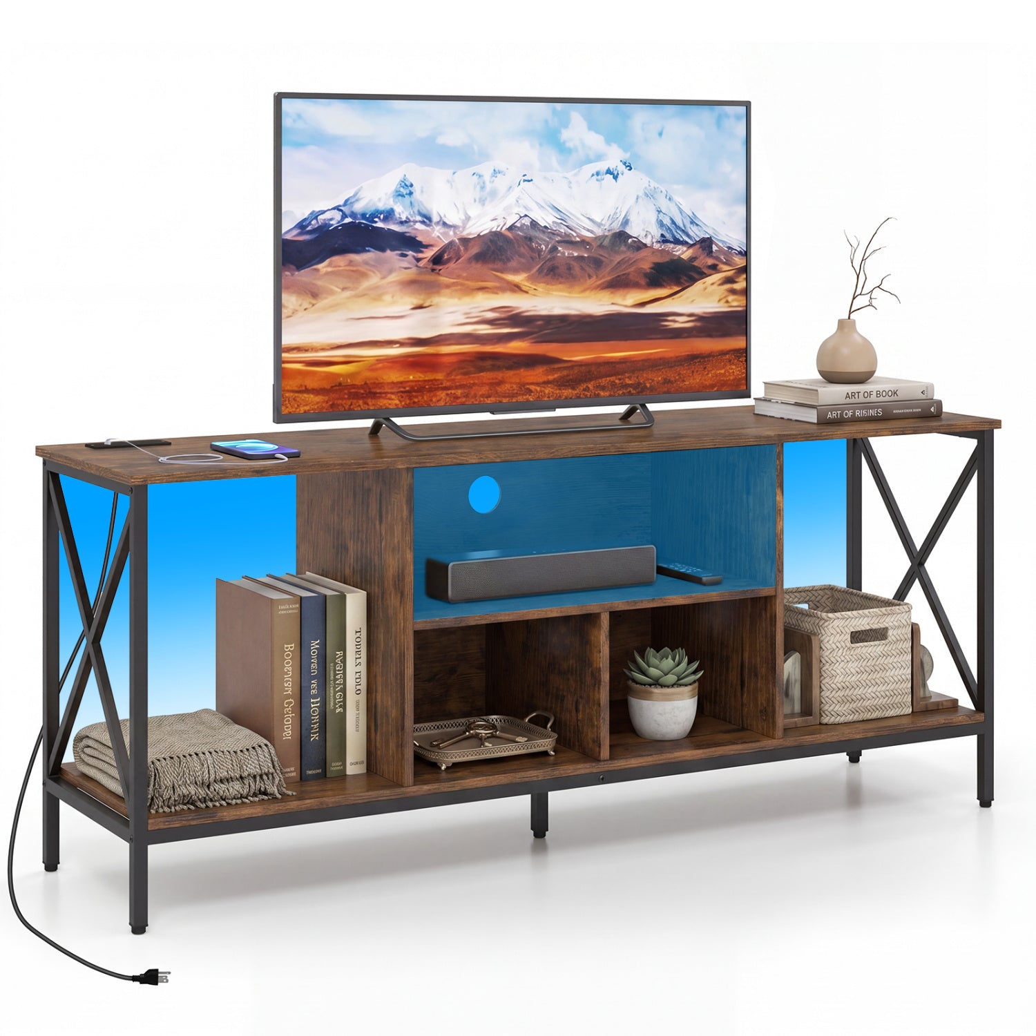 TV Stand With Led Lights For 65 Inch TV Entertainment Center, Brown Entertainment Centers & TV Stands at Gallery Canada
