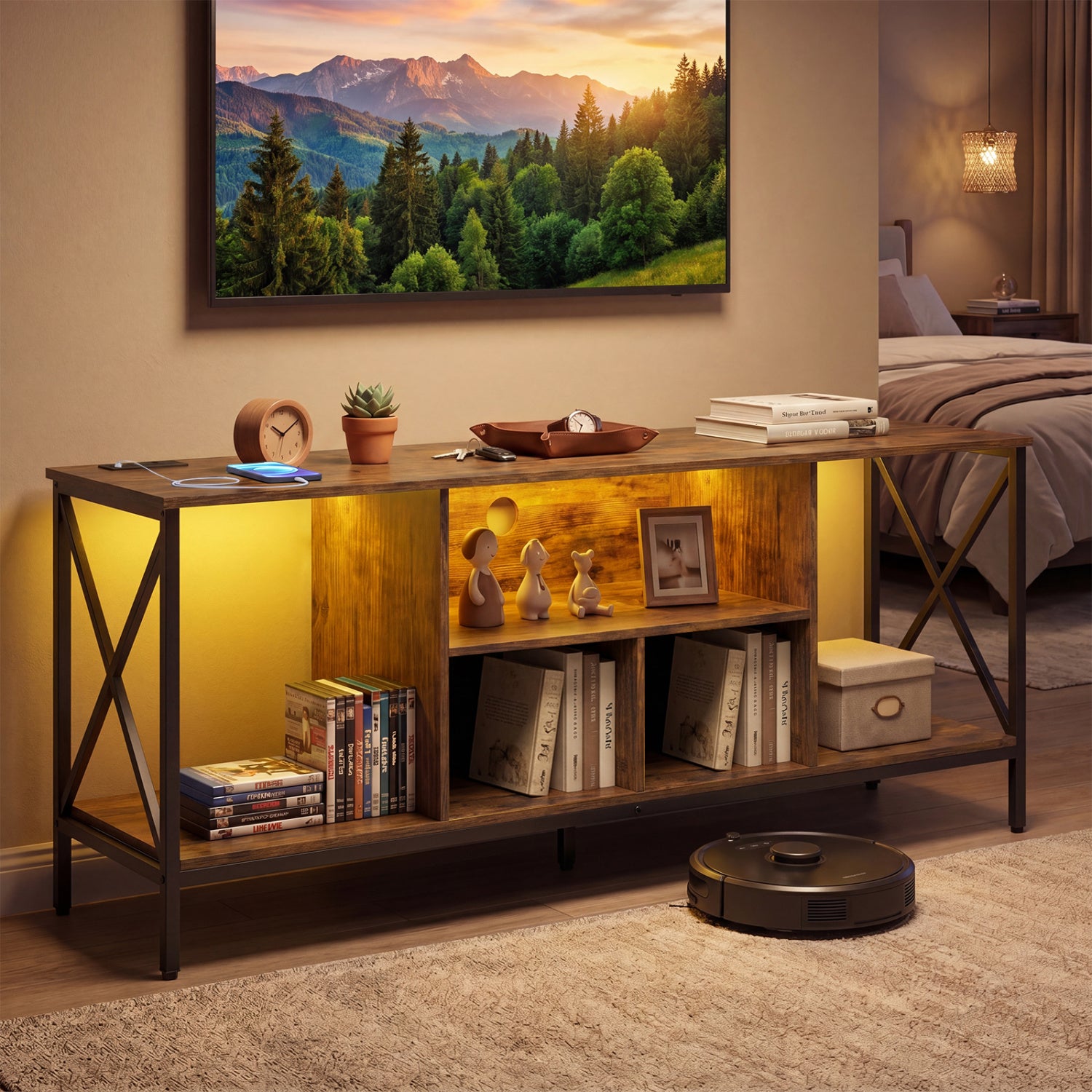 TV Stand With Led Lights For 65 Inch TV Entertainment Center, Brown Entertainment Centers & TV Stands at Gallery Canada