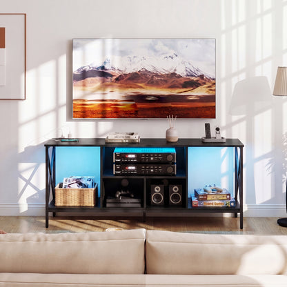 TV Stand With LED Lights, 65 Inch, Power Outlets, Black Entertainment Centers & TV Stands at Gallery Canada