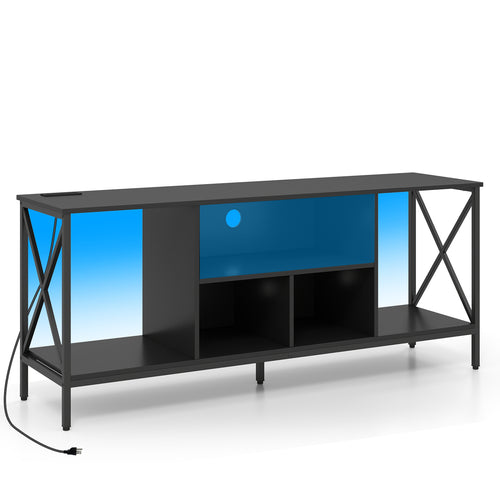 TV Stand With LED Lights, 65 Inch, Power Outlets, Black