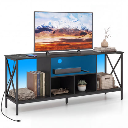 TV Stand With LED Lights, 65 Inch, Power Outlets, Black Entertainment Centers & TV Stands at Gallery Canada