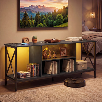 TV Stand With LED Lights, 65 Inch, Power Outlets, Black Entertainment Centers & TV Stands at Gallery Canada