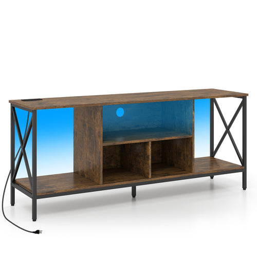 TV Stand With Led Lights For 65 Inch TV Entertainment Center, Brown