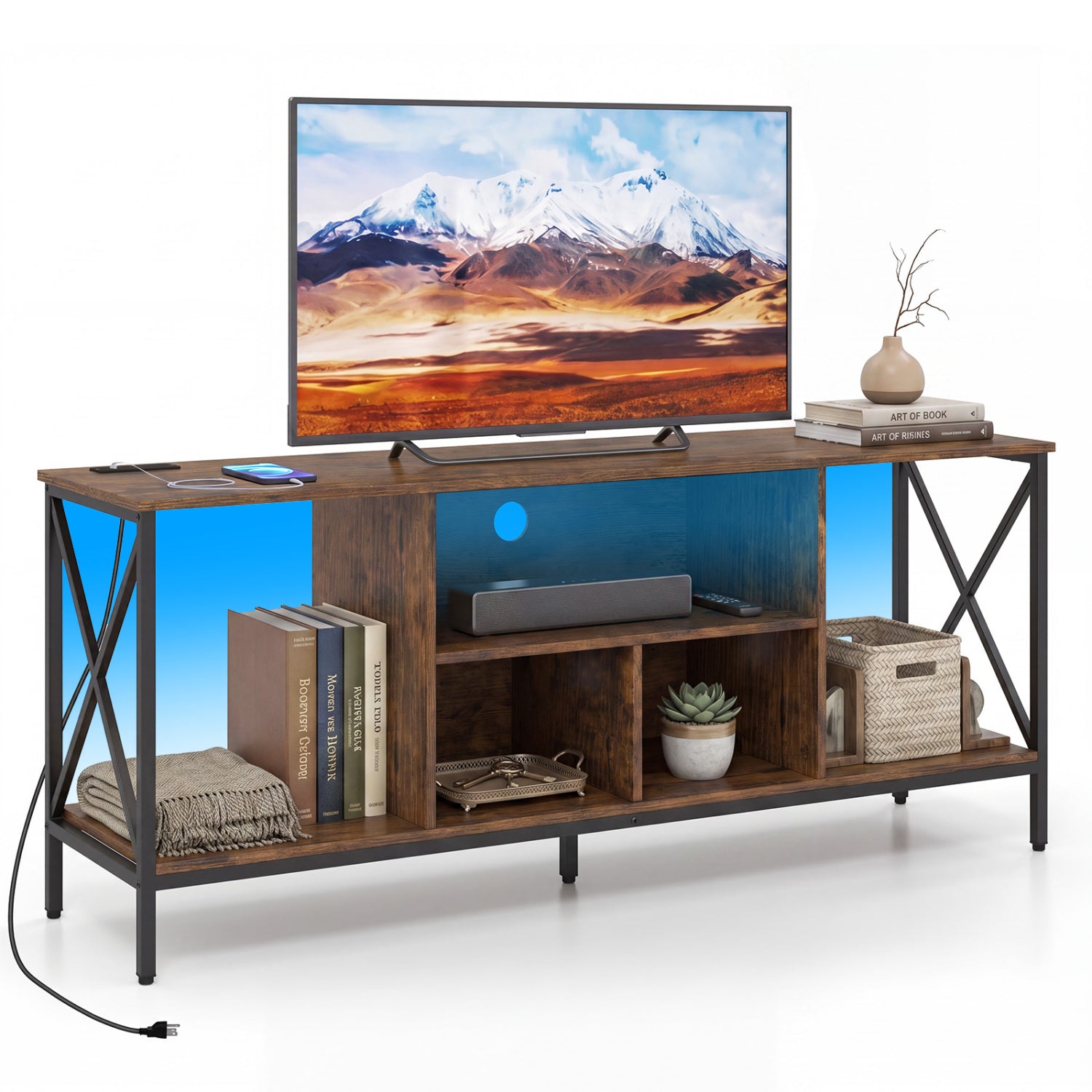 TV Stand With Led Lights For 65 Inch TV Entertainment Center, Brown Entertainment Centers & TV Stands at Gallery Canada