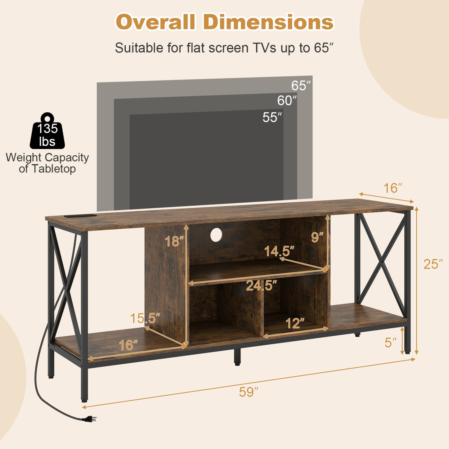 TV Stand With Led Lights For 65 Inch TV Entertainment Center, Brown Entertainment Centers & TV Stands at Gallery Canada