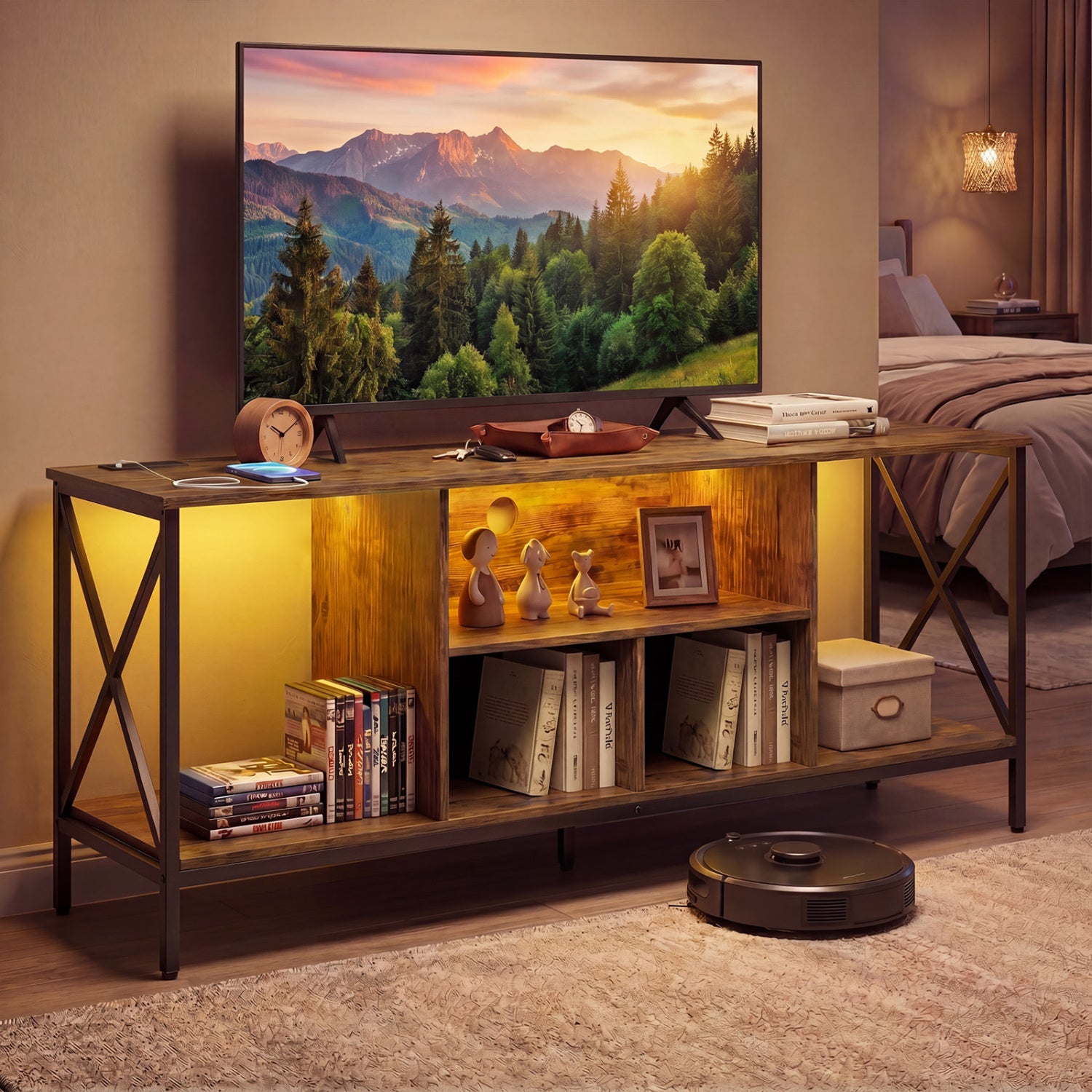 TV Stand With Led Lights For 65 Inch TV Entertainment Center, Brown Entertainment Centers & TV Stands at Gallery Canada
