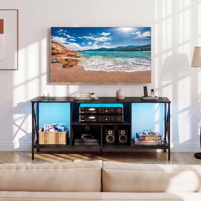 TV Stand With LED Lights, 65 Inch, Power Outlets, Black Entertainment Centers & TV Stands at Gallery Canada