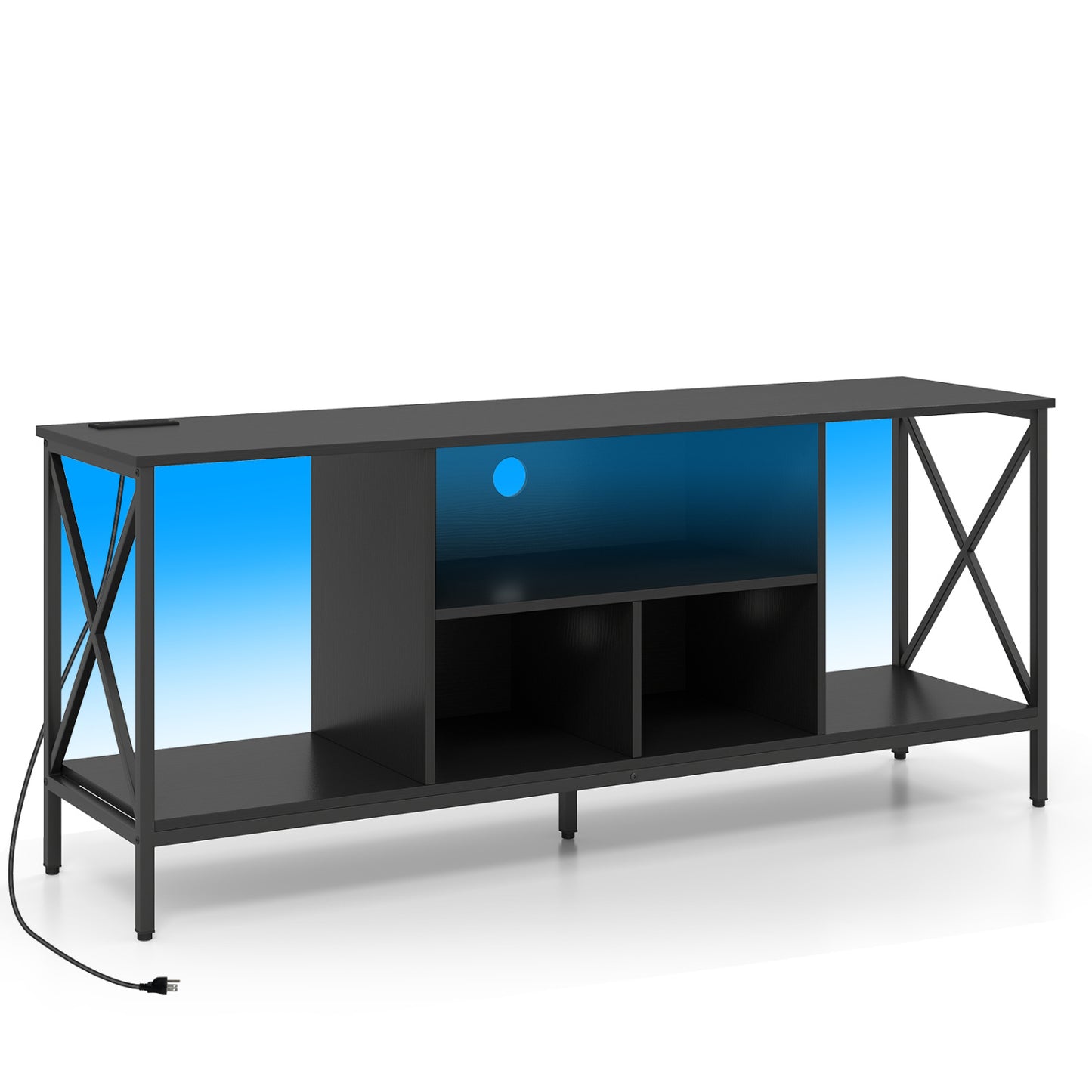 TV Stand With LED Lights, 65 Inch, Power Outlets, Black Entertainment Centers & TV Stands at Gallery Canada
