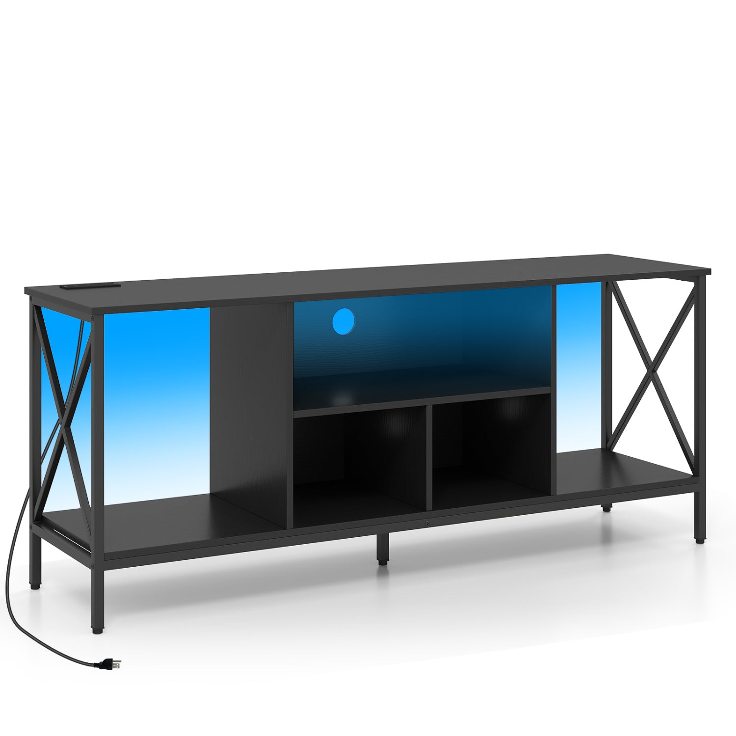 TV Stand With LED Lights, 65 Inch, Power Outlets, Black Entertainment Centers & TV Stands Black at Gallery Canada
