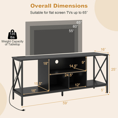 TV Stand With LED Lights, 65 Inch, Power Outlets, Black Entertainment Centers & TV Stands at Gallery Canada