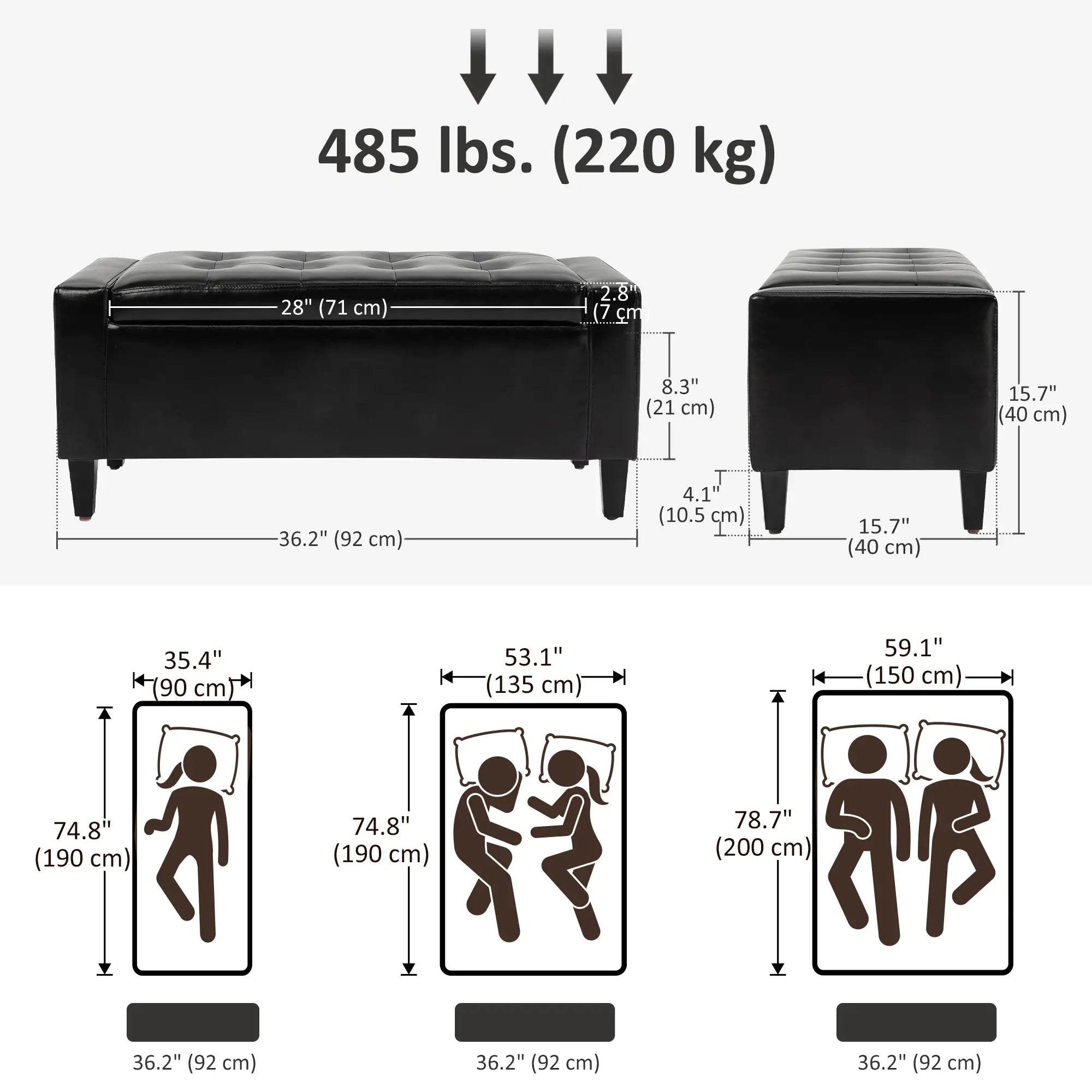 Storage Ottoman Bench, PU Leather Upholstered, Tufted Design, Black Storage Ottomans & Benches at Gallery Canada