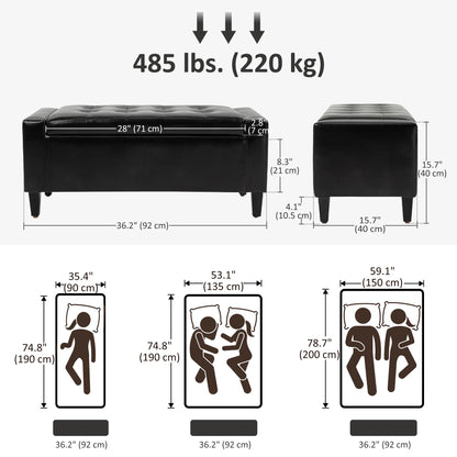Storage Ottoman Bench, PU Leather Upholstered, Tufted Design, Black Storage Ottomans & Benches at Gallery Canada