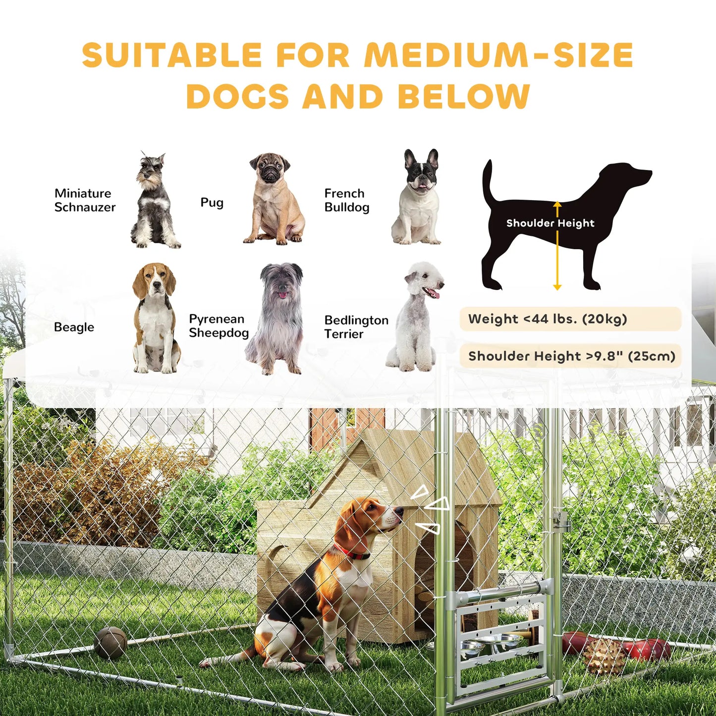 Outdoor Dog Run, Adjustable Rotating Bowls, Waterproof Cover, 6.6' x 6.6' x 5.1' Houses, Kennels & Pens at Gallery Canada