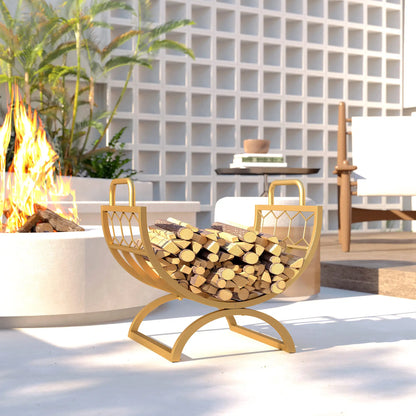 Firewood Rack, Heavy Duty Log Holder with Handles, 18" x 14" x 16", Gold Firewood Racks at Gallery Canada