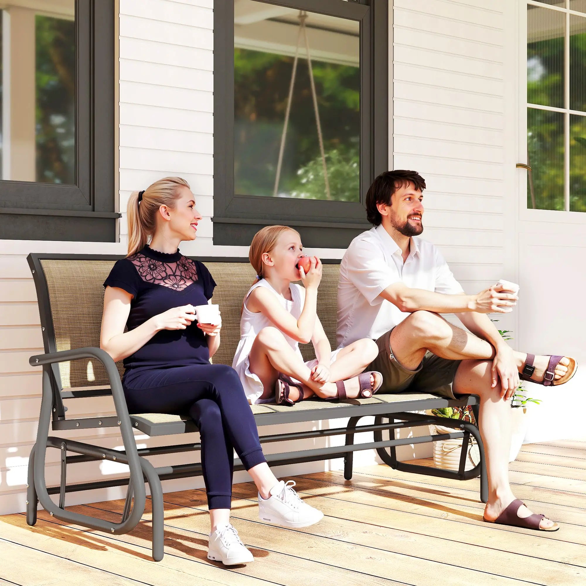 3-Seat Outdoor Glider Chair, Steel Frame, Sling Fabric, Brown Outdoor Gliders at Gallery Canada