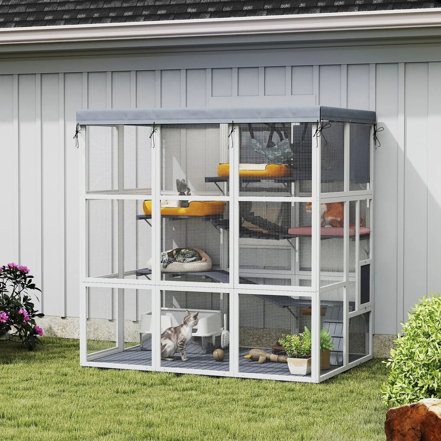 71" Catio Outdoor Cat Enclosure, Weatherproof Tarp, Hammock, Condo, Platforms Outdoor Cat Enclosures at Gallery Canada