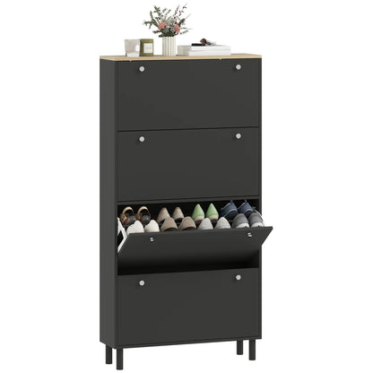 Narrow Shoe Cabinet with 4 Flip Drawers, Adjustable Shelves, Holds 24-32 Pairs, Black Shoe Storage Cabinets & Racks at Gallery Canada
