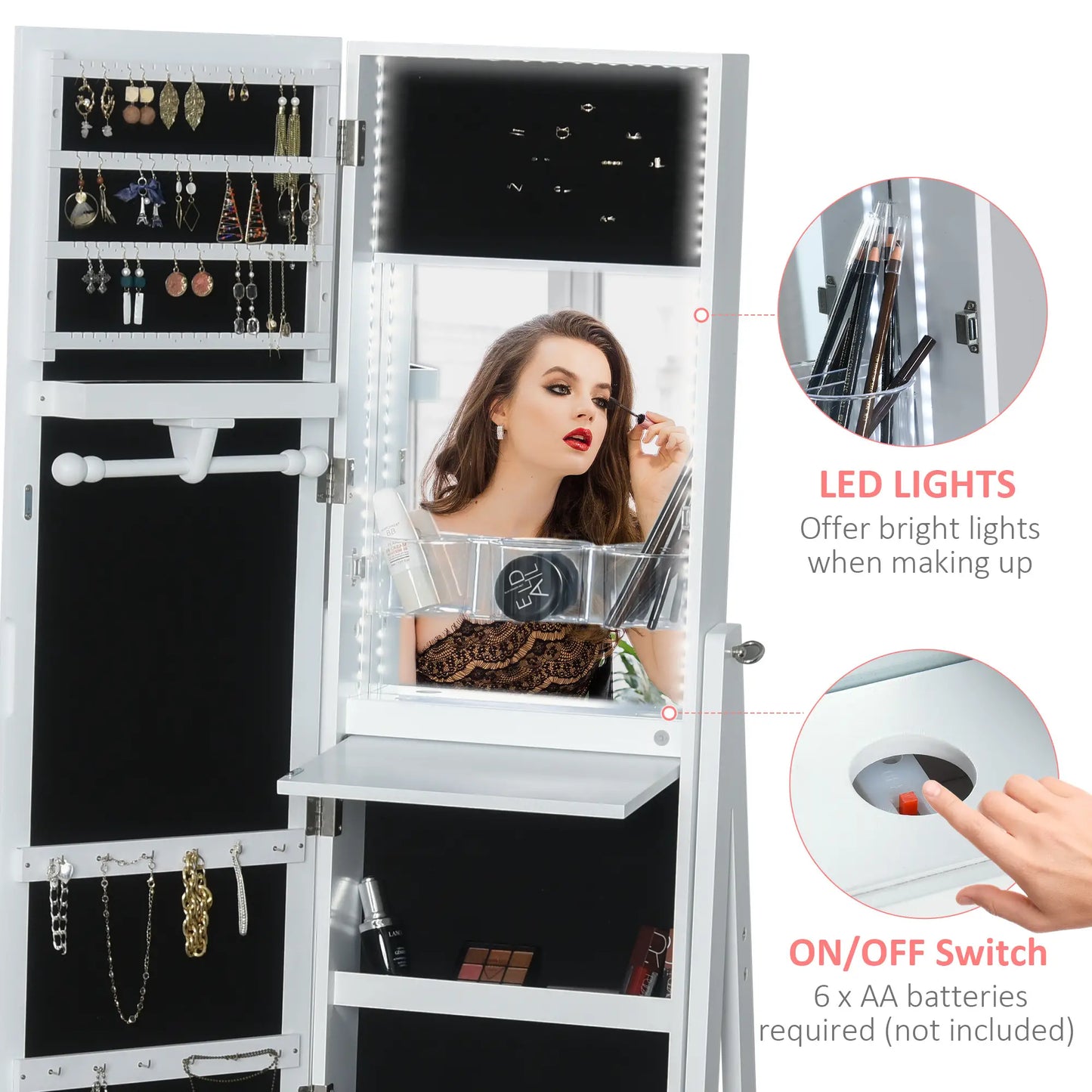 Jewellery Cabinet with Full-Length Mirror, White Jewellery Armoire & Jewellery Mirror Cabinets at Gallery Canada