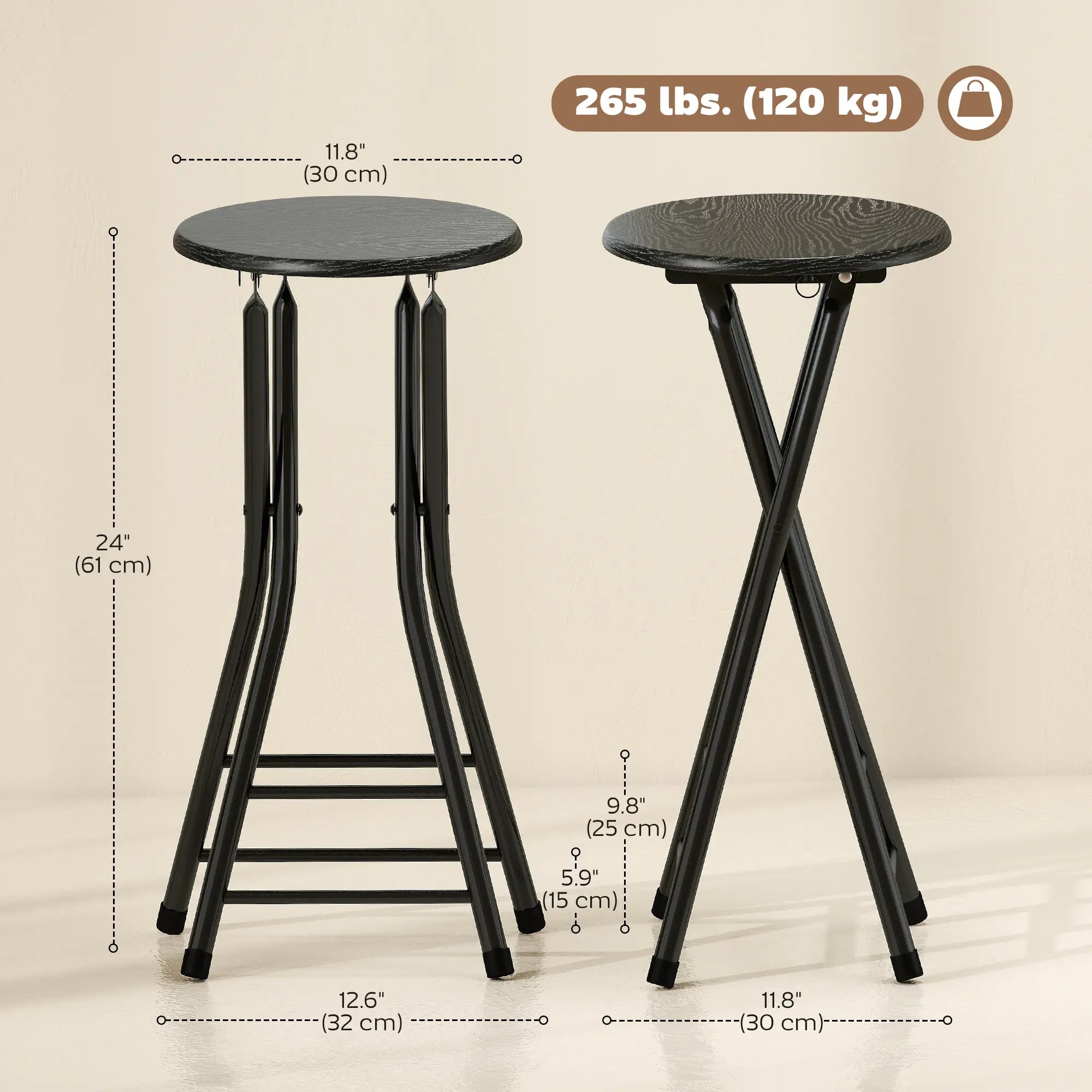 Set of 4 Foldable Barstools, Counter Height with Footrest, Steel Legs, Black Bar Stools at Gallery Canada