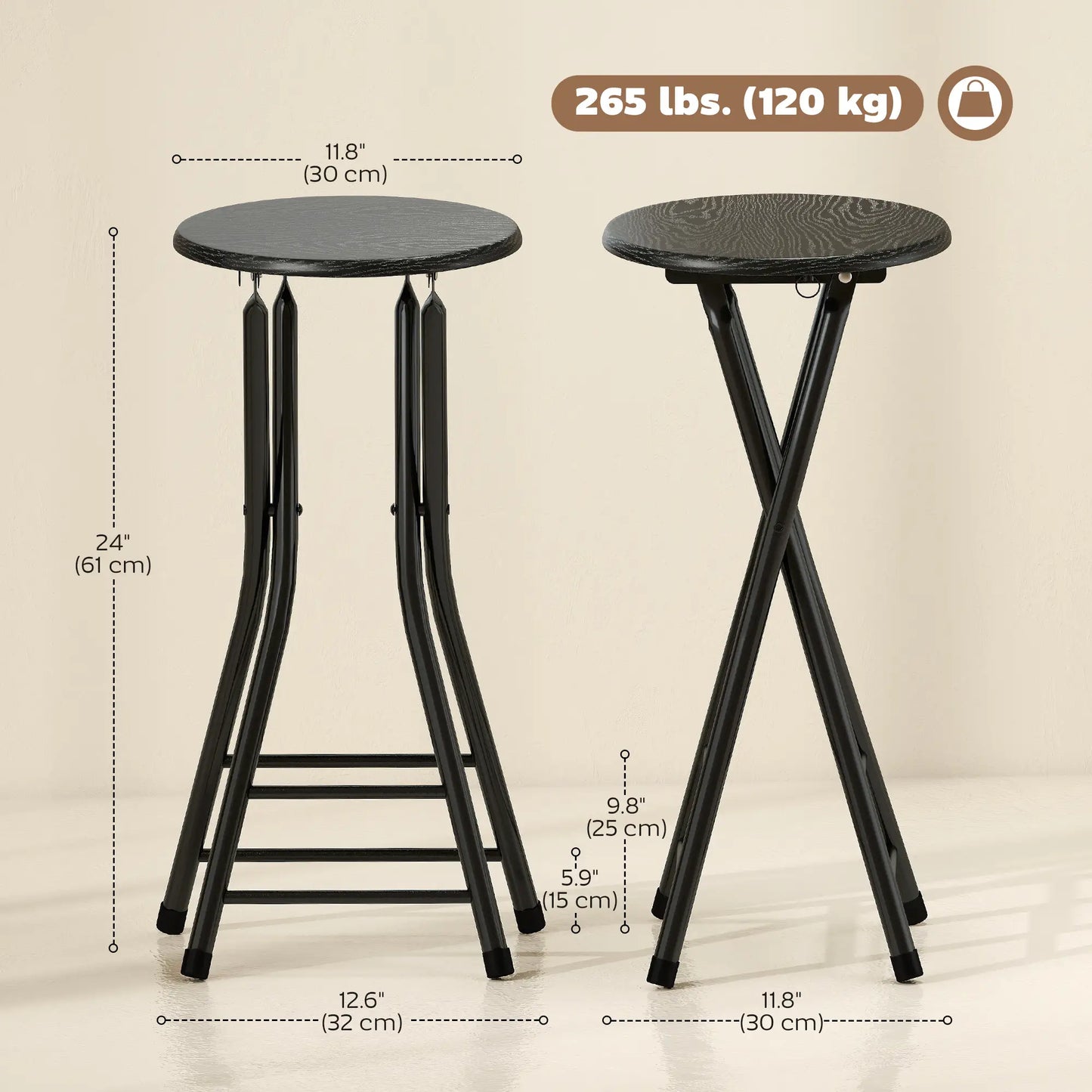 Set of 4 Foldable Barstools, Counter Height with Footrest, Steel Legs, Black Bar Stools at Gallery Canada