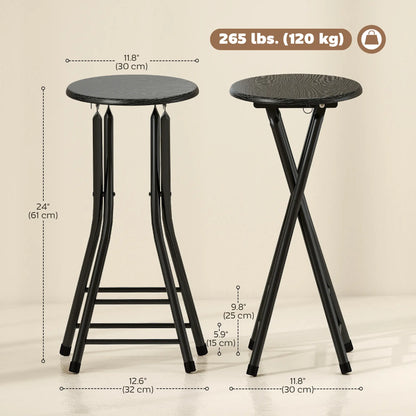 Set of 4 Foldable Barstools, Counter Height with Footrest, Steel Legs, Black Bar Stools at Gallery Canada