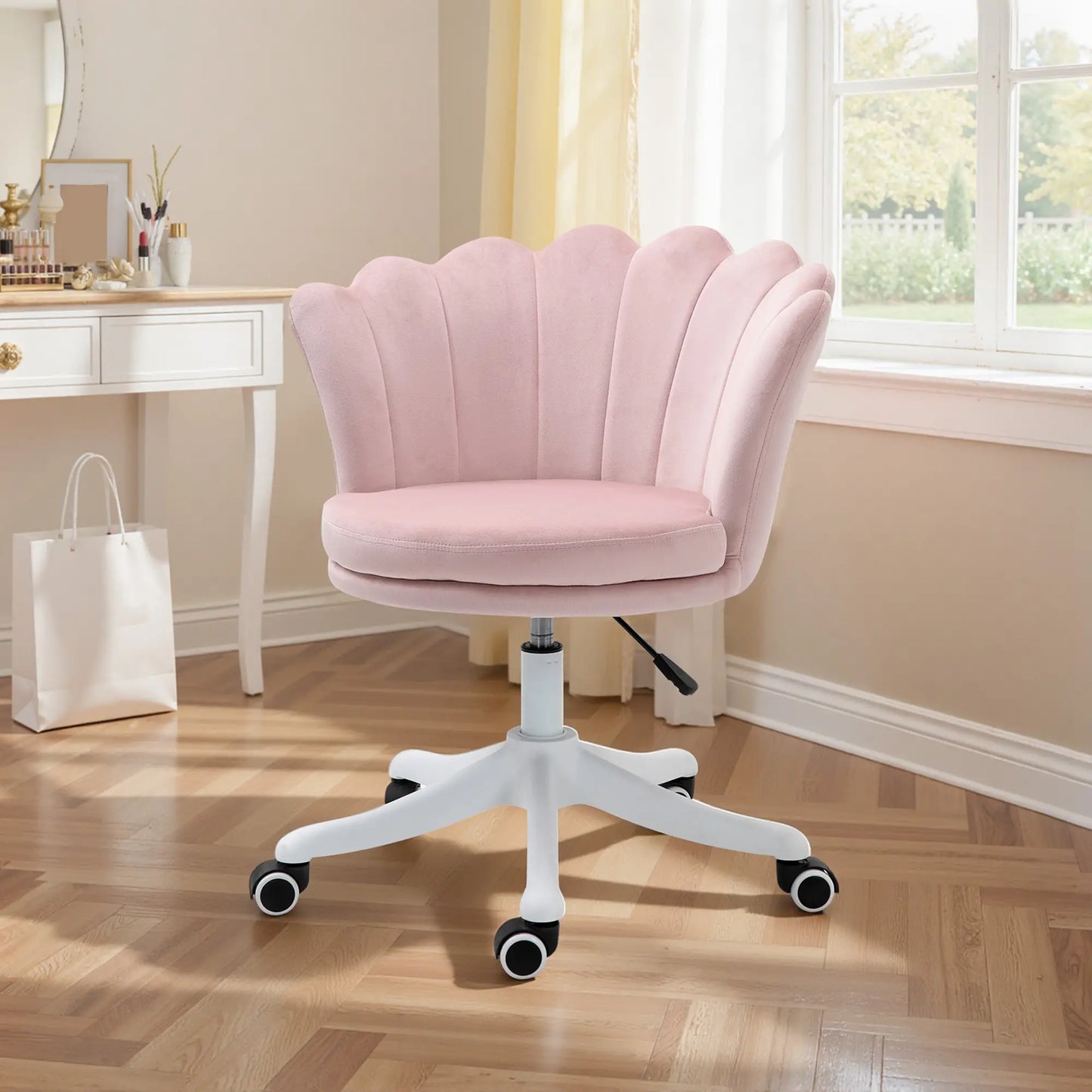 Adjustable Height Study Chair, Mid Back Velvet, Swivel Wheels, Pink Task Chairs at Gallery Canada