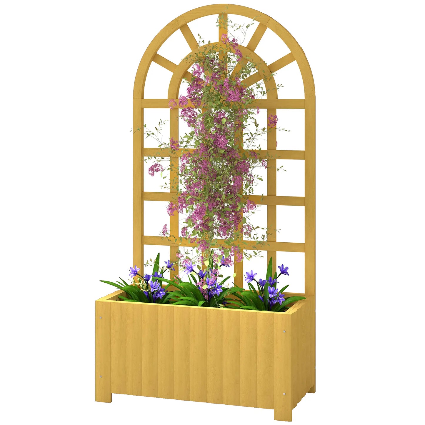 Wooden Raised Garden Bed With Lattice Trellis, Outdoor Elevated Planter Box Wooden Planter Boxes Natural at Gallery Canada