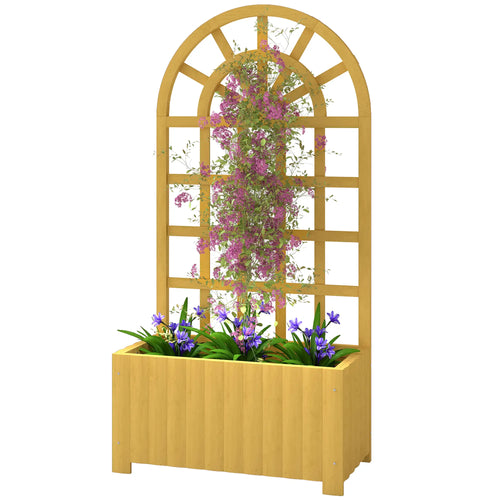 Wooden Raised Garden Bed With Lattice Trellis, Outdoor Elevated Planter Box