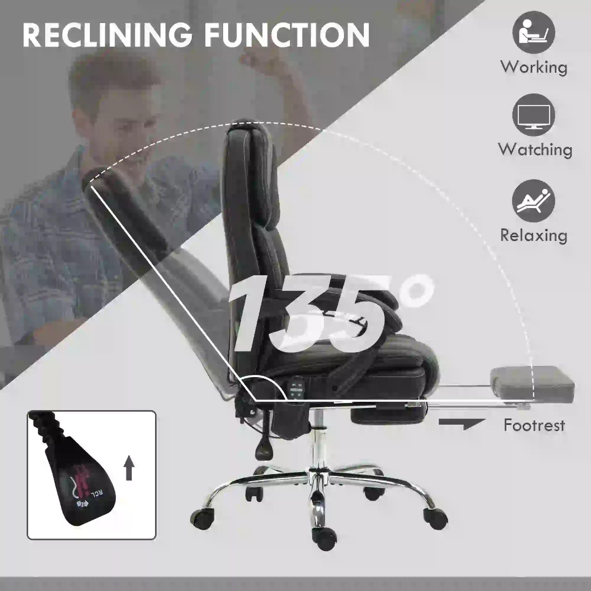 Massage Office Chair, Reclining Executive Chair with Vibration, Footrest, High Back, Black Massage Chairs at Gallery Canada