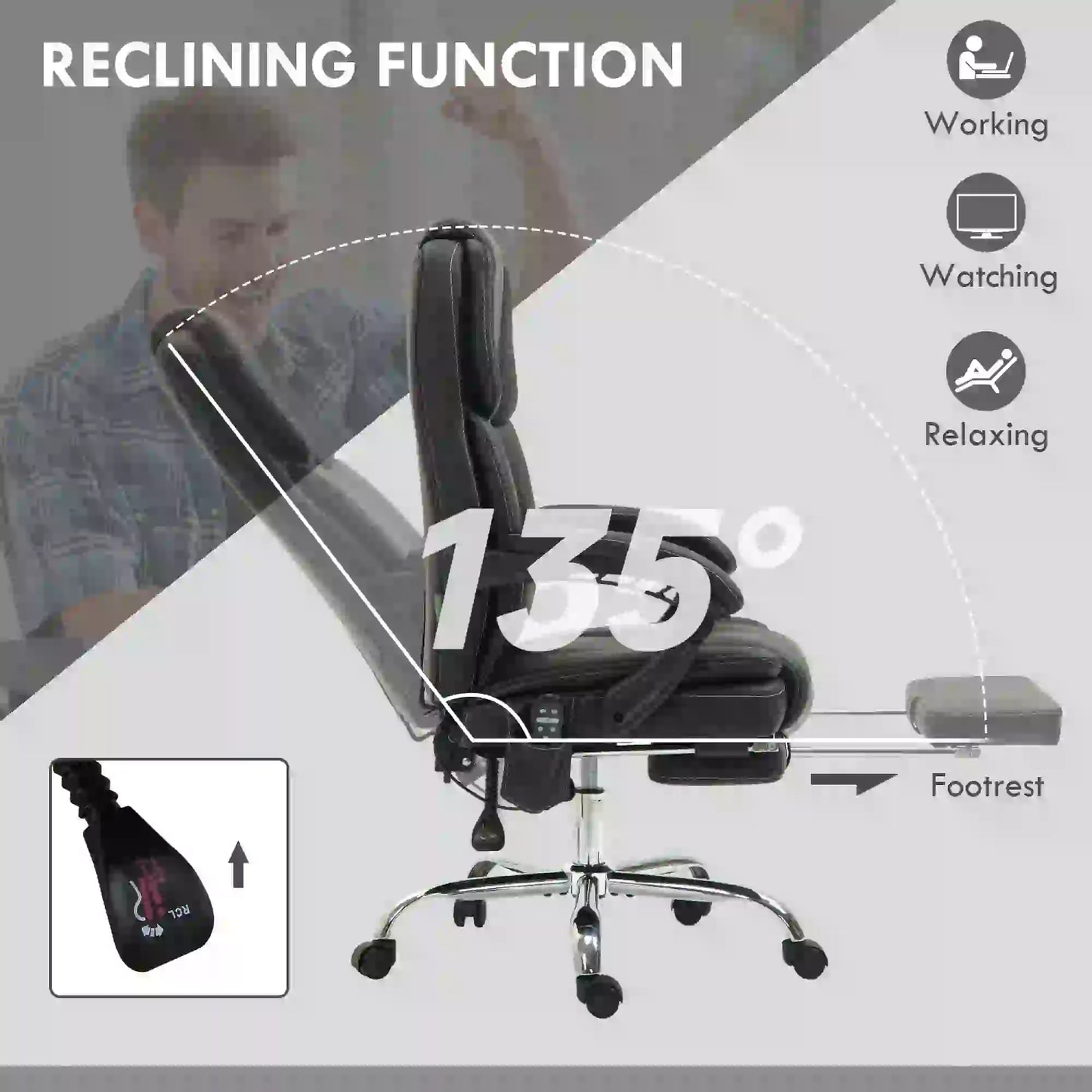 Massage Office Chair, Reclining Executive Chair with Vibration, Footrest, High Back, Black Massage Chairs at Gallery Canada