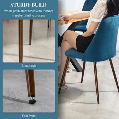 Velvet Dining Chairs Set of 4, Wood-Grain Steel Leg, Dark Blue Dining Chairs at Gallery Canada