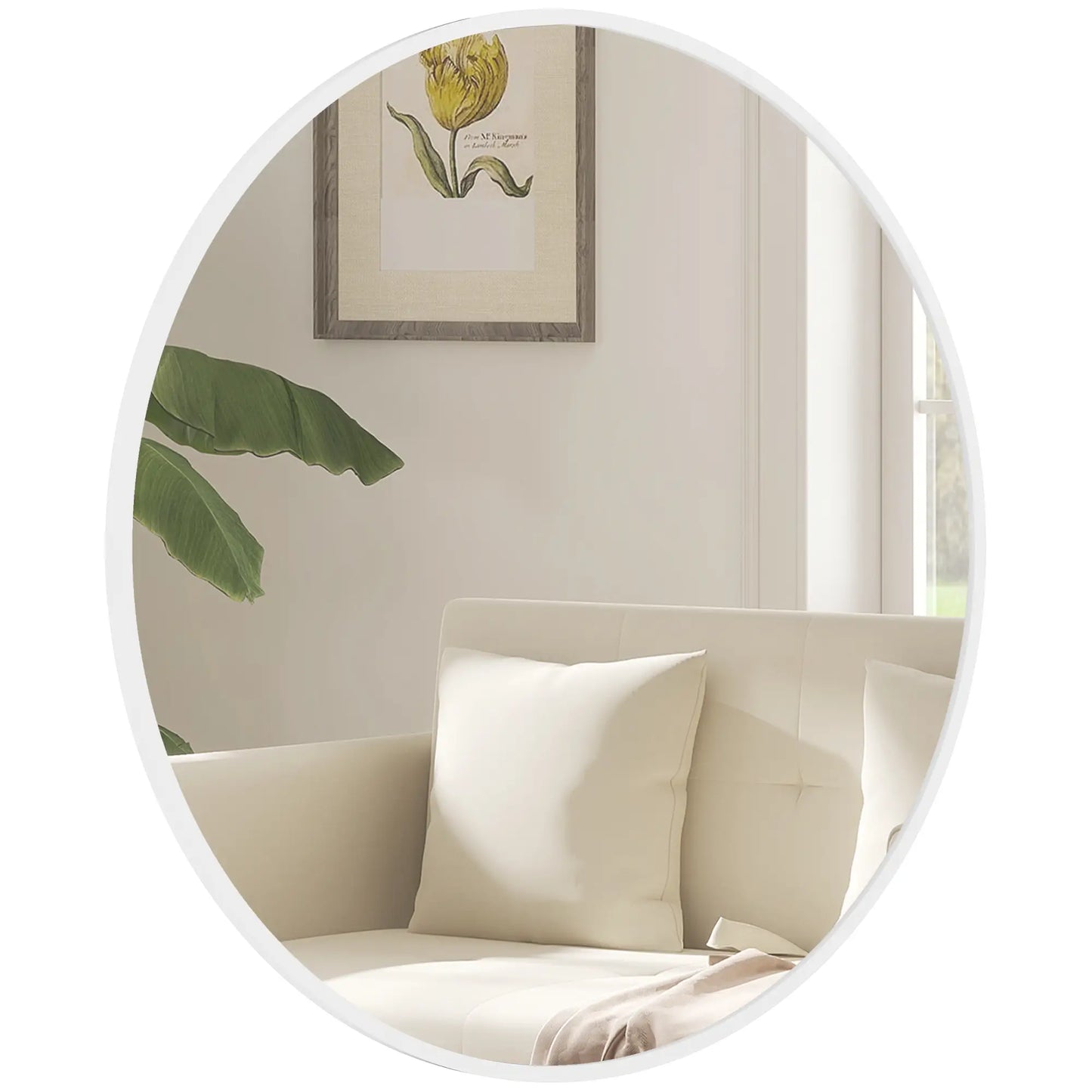 36" Round Mirror, Metal Frame, Bathroom Wall Mirror, White Wall Mirrors White at Gallery Canada