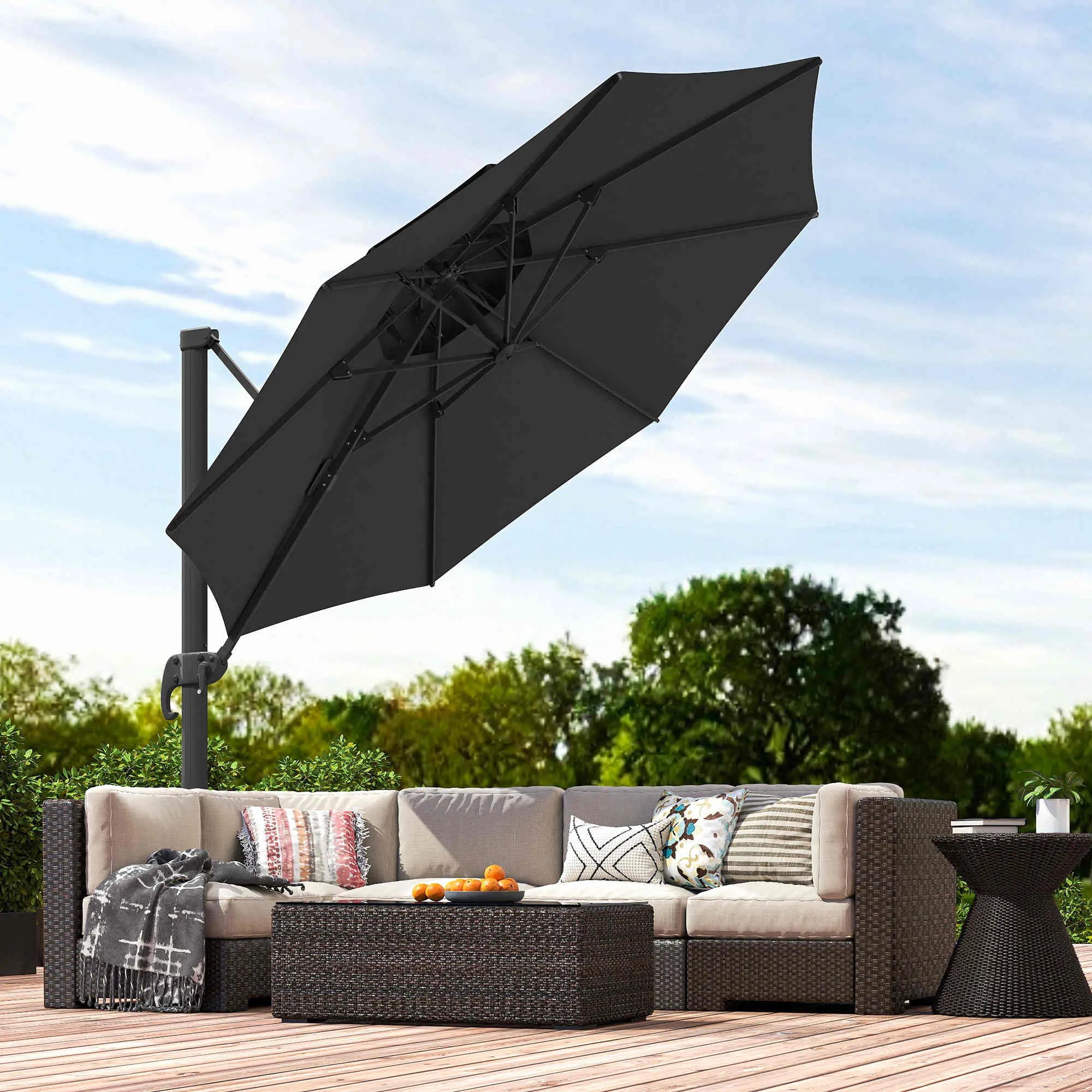 11ft Outdoor Cantilever Umbrella, Adjustable Angle, Double-Top Canopy, Dark Grey Cantilever Umbrellas at Gallery Canada