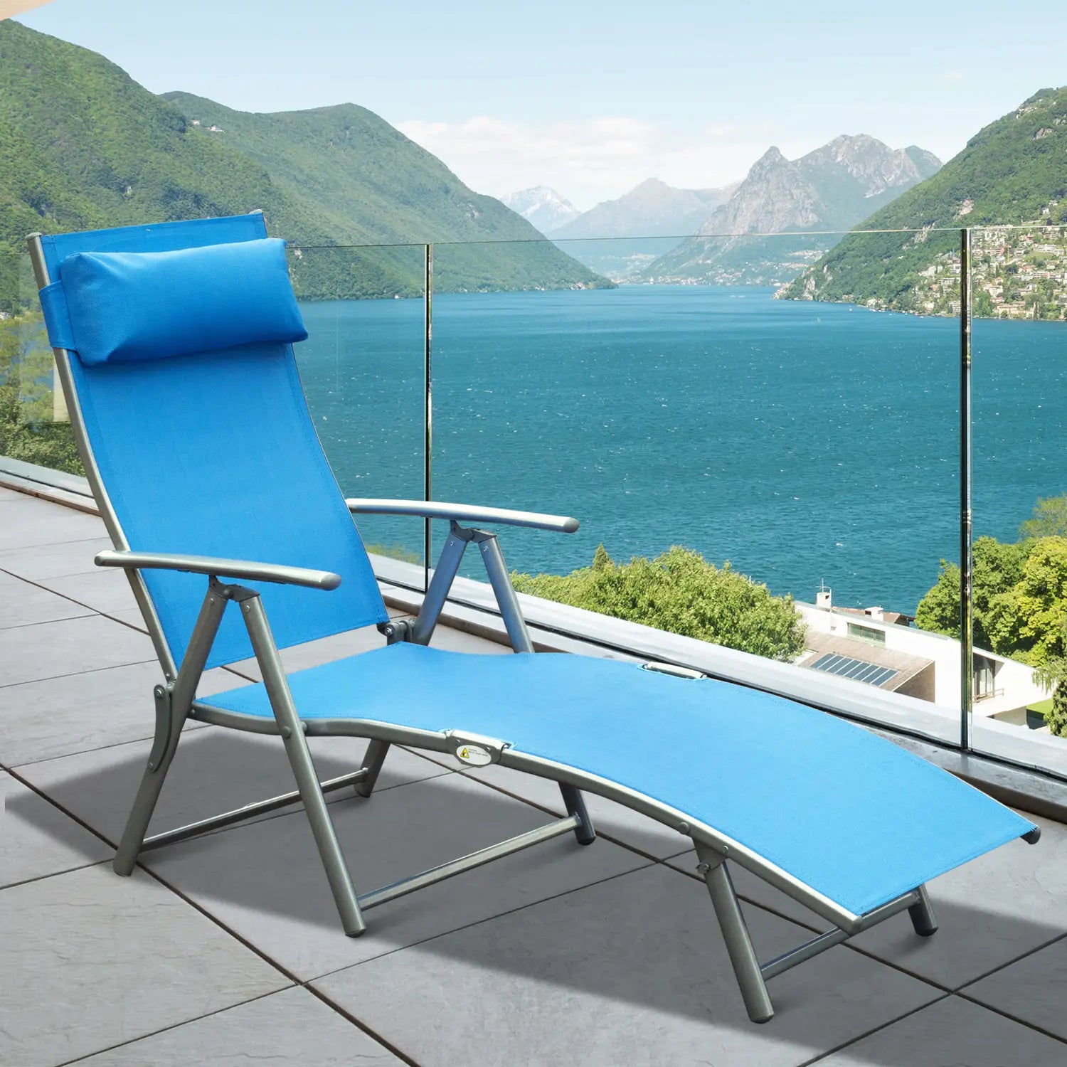 Heavy Duty Adjustable Folding Reclining Chair, Outdoor Sun Lounger, Blue Lounger Chairs at Gallery Canada