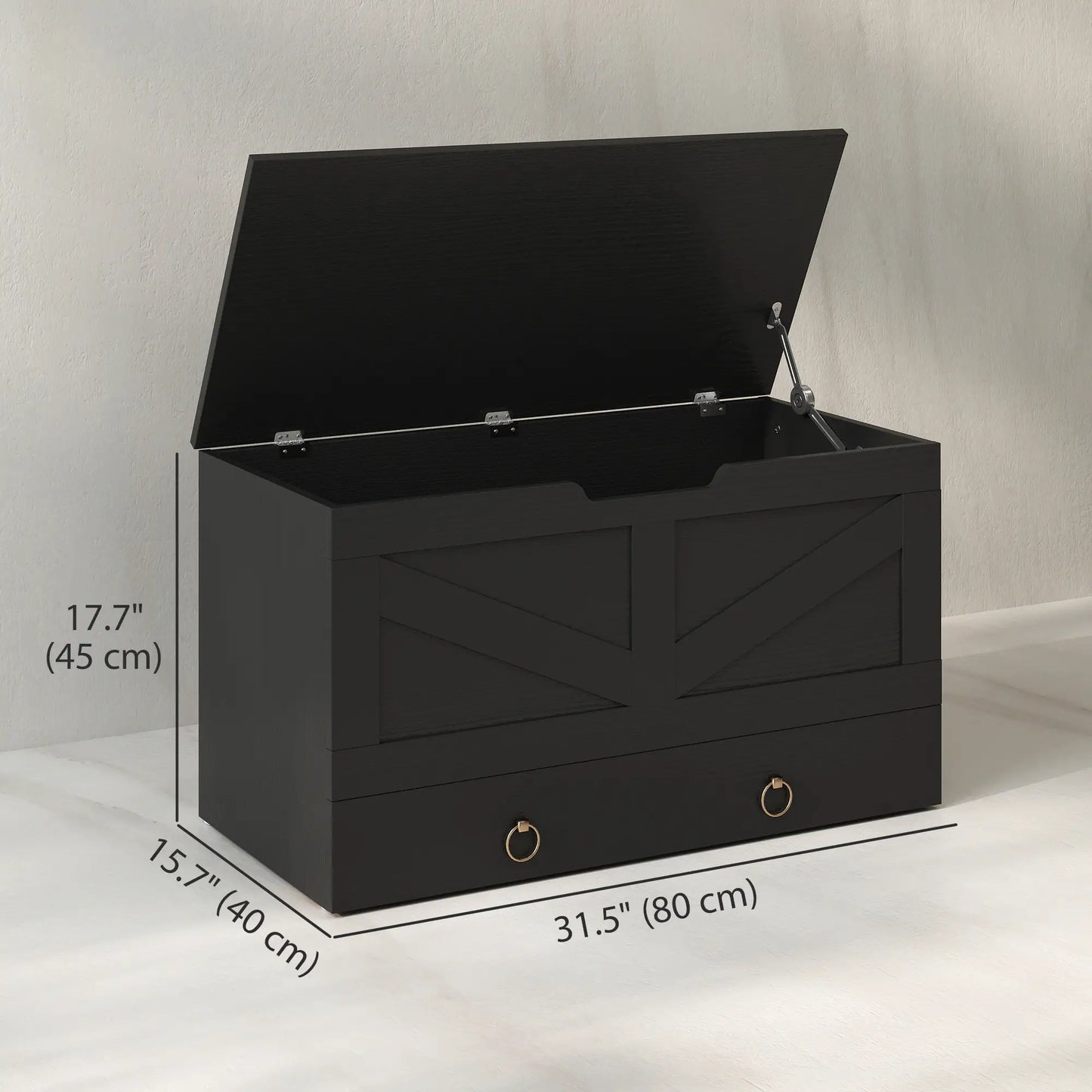 31.5 Inches Storage Chest, Wooden Box, Black Wood Grain, Black Storage Cabinets at Gallery Canada