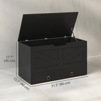31.5 Inches Storage Chest, Wooden Box, Black Wood Grain, Black Storage Cabinets at Gallery Canada