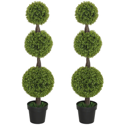 Artificial Ball Boxwood Topiary Trees, Set of 2, Indoor Outdoor Decor, Green Artificial Trees Green at Gallery Canada