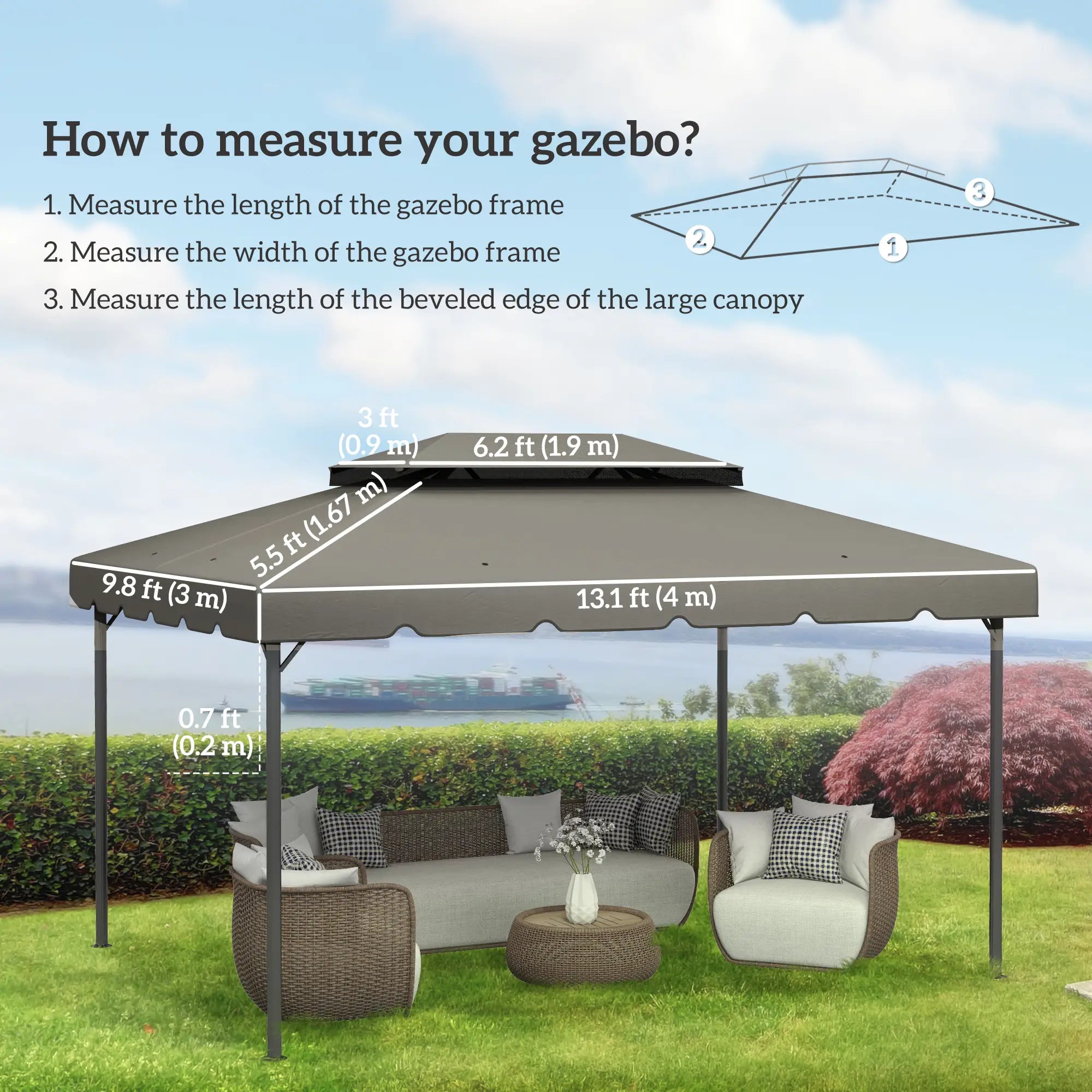 13' x 10' Gazebo Replacement Canopy, Double Vented Roof, Grey Gazebo Canopy Replacement at Gallery Canada