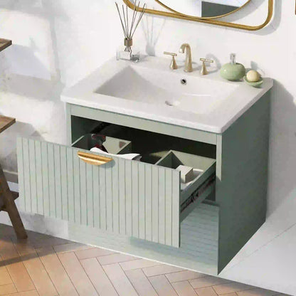 Wall-Mounted Bathroom Vanity, 2 Drawers, 24" L x 18" W x 23" H, Green Sink Cabinets at Gallery Canada