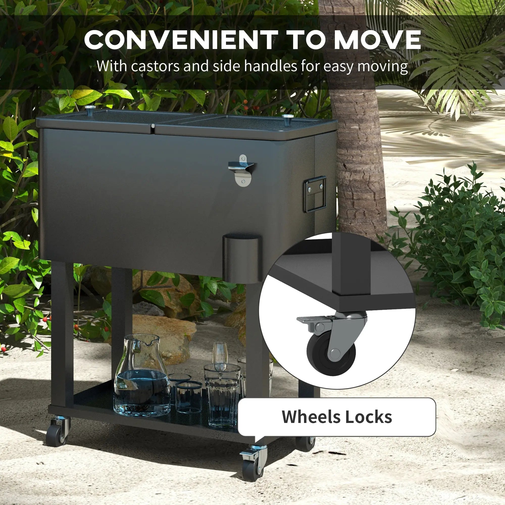 60 Quart Rolling Outdoor Cooler, Portable Cart with Wheels, Storage Shelf, Black Cooler Boxes at Gallery Canada