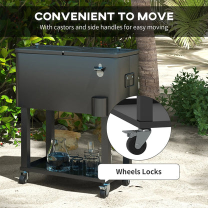 60 Quart Rolling Outdoor Cooler, Portable Cart with Wheels, Storage Shelf, Black Cooler Boxes at Gallery Canada