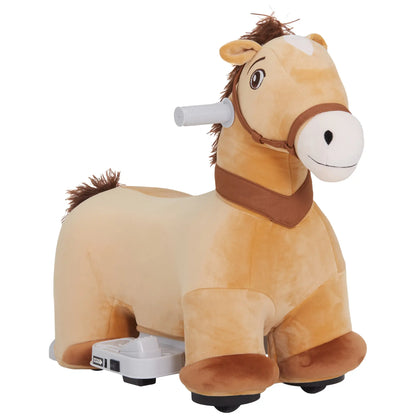 6V Kids Ride On Horse Toy, Electric, Brown