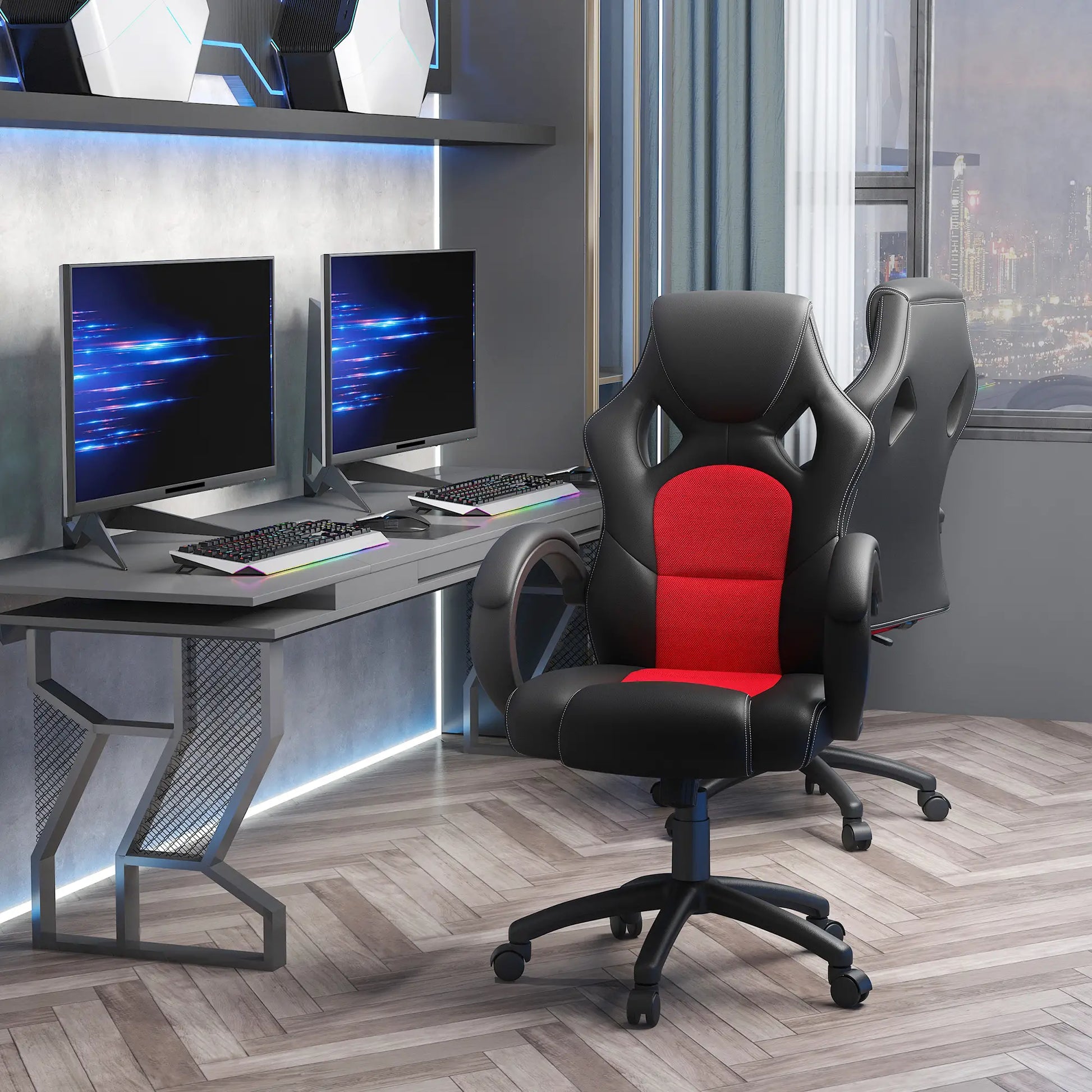 Racing Gaming Chair, Swivel Wheels, Padded Headrest, Tilt Function, Red Video Game Chairs at Gallery Canada