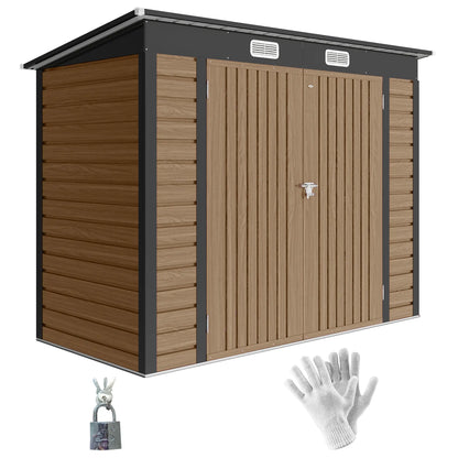 8 x 4FT Galvanized Metal Garden Storage Shed, Double Doors, 2 Vents, Teak Sheds at Gallery Canada