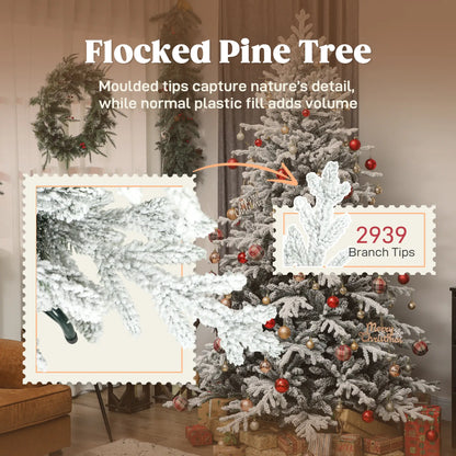 7ft Artificial Flocked Christmas Tree, Full Snow Pine, Hinged with Metal Stand Artificial Christmas Trees at Gallery Canada