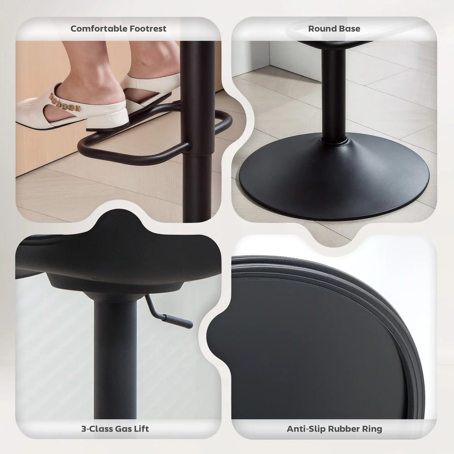 Counter Height Bar Stools Set of 2, Adjustable Swivel PU Leather Seat, Black Bar Stools at Gallery Canada