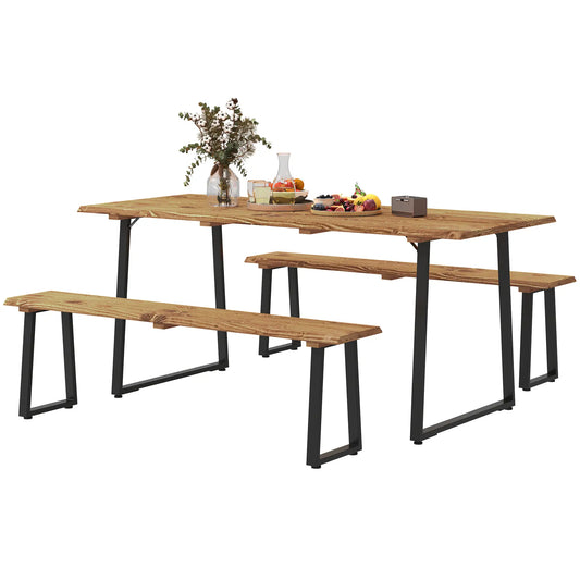 Picnic Table and Bench Set for 6, 2" Umbrella Hole, Steel Frame Outdoor Dining Sets Brown at Gallery Canada